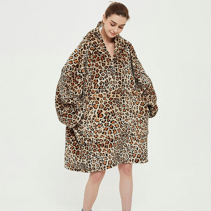 Bärbar filt-hoodie med Sherpa Foder Oversized Fleece Pullover