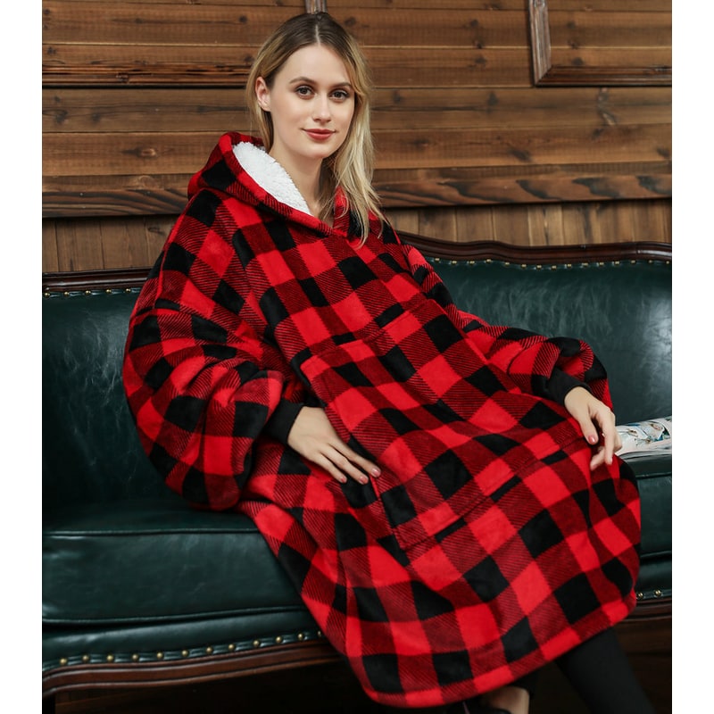 Bärbar filt-hoodie med Sherpa Foder Oversized Fleece Pullover