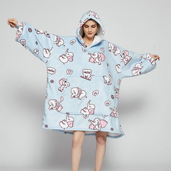 Bärbar filt-hoodie med Sherpa Foder Oversized Fleece Pullover