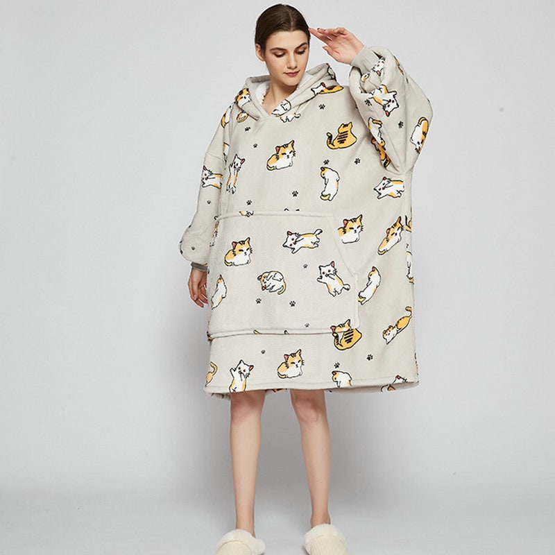 Bärbar filt-hoodie med Sherpa Foder Oversized Fleece Pullover