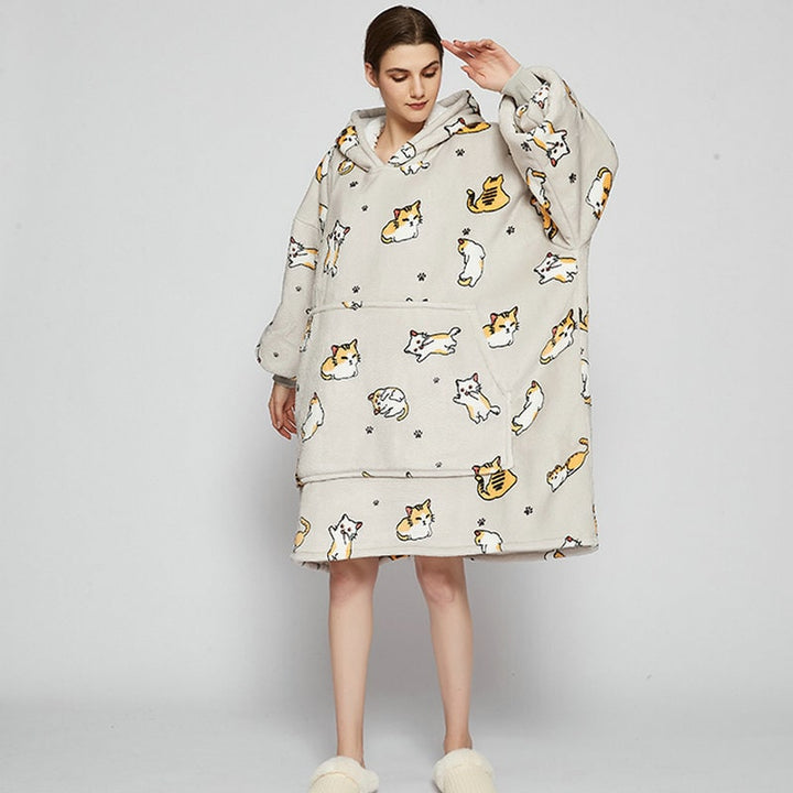 Bärbar filt-hoodie med Sherpa Foder Oversized Fleece Pullover