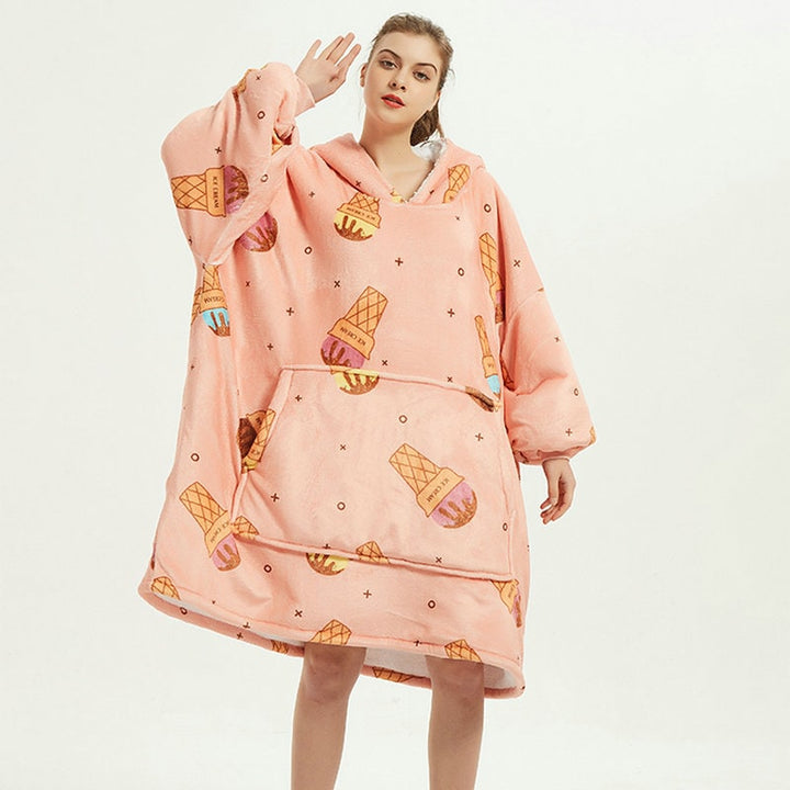 Bärbar filt-hoodie med Sherpa Foder Oversized Fleece Pullover