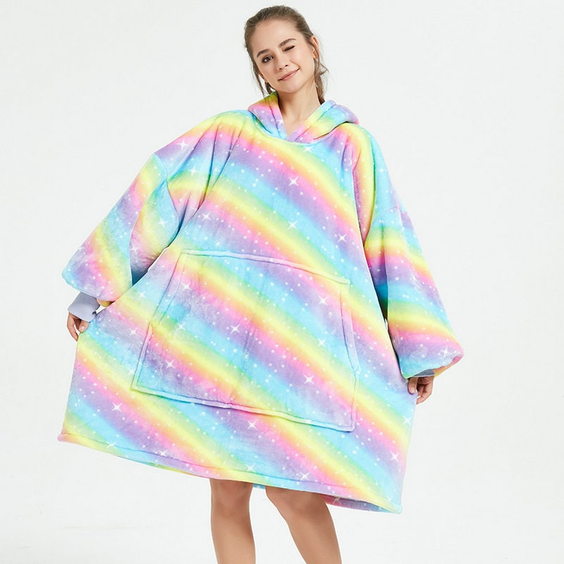 Bärbar filt-hoodie med Sherpa Foder Oversized Fleece Pullover
