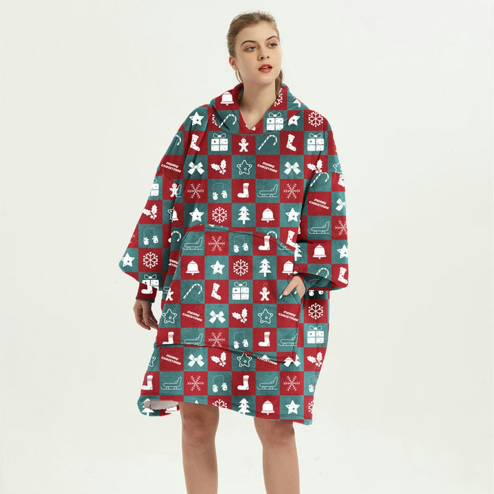Bärbar filt-hoodie med Sherpa Foder Oversized Fleece Pullover