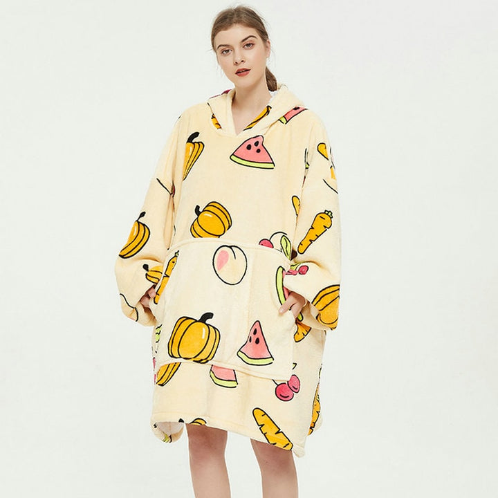 Bärbar filt-hoodie med Sherpa Foder Oversized Fleece Pullover