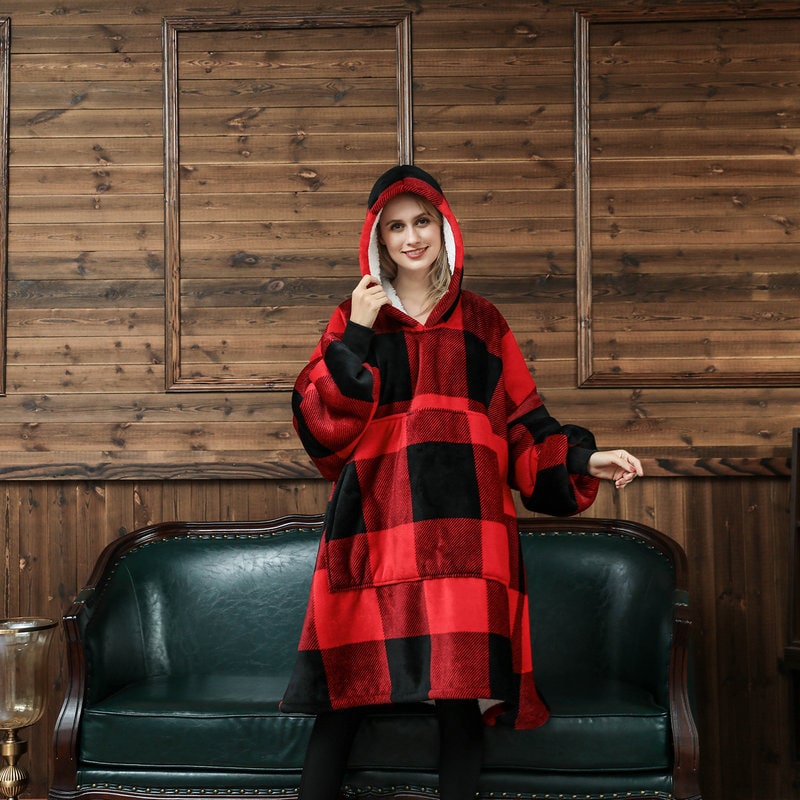 Bärbar filt-hoodie med Sherpa Foder Oversized Fleece Pullover