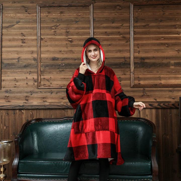 Bärbar filt-hoodie med Sherpa Foder Oversized Fleece Pullover