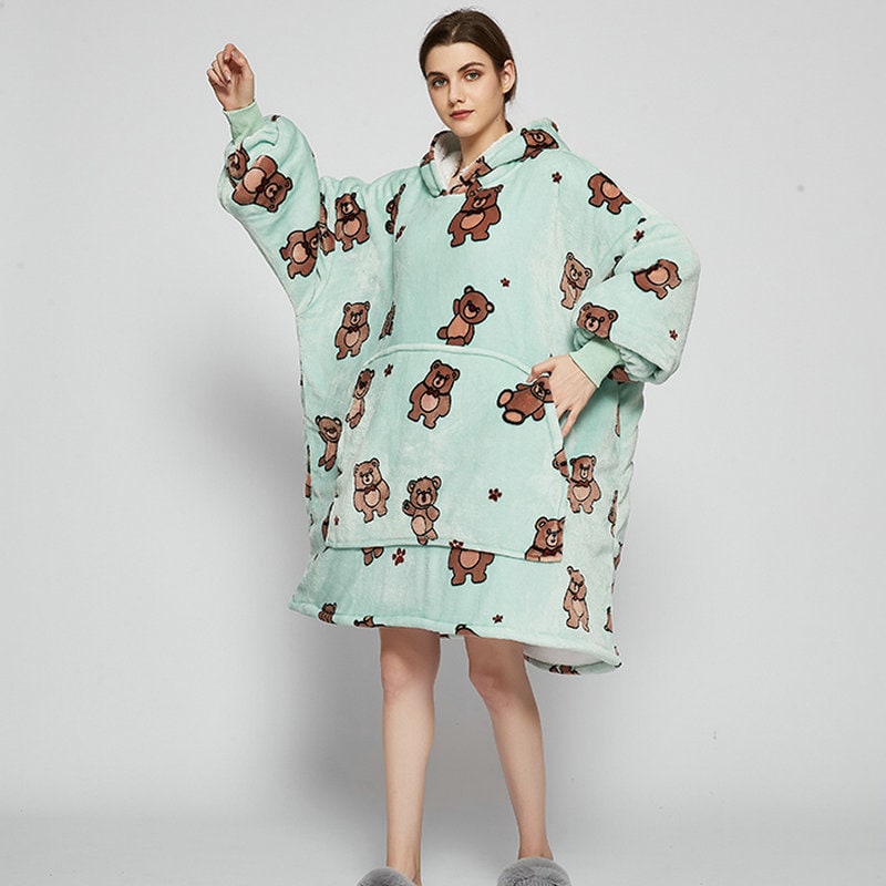 Bärbar filt-hoodie med Sherpa Foder Oversized Fleece Pullover