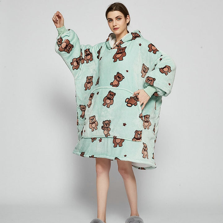 Bärbar filt-hoodie med Sherpa Foder Oversized Fleece Pullover