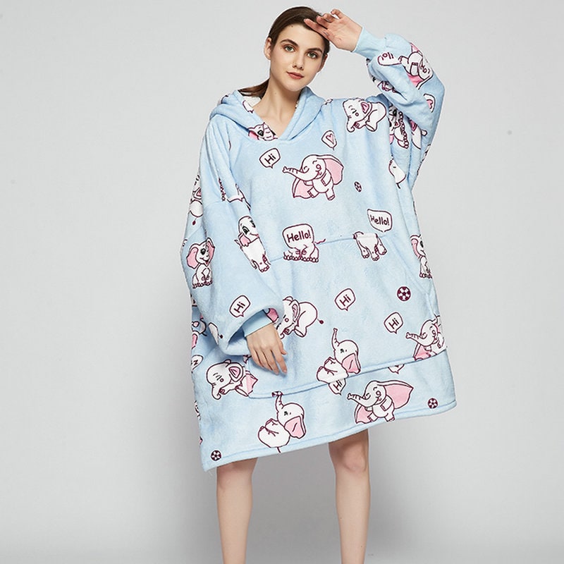 Bärbar filt-hoodie med Sherpa Foder Oversized Fleece Pullover
