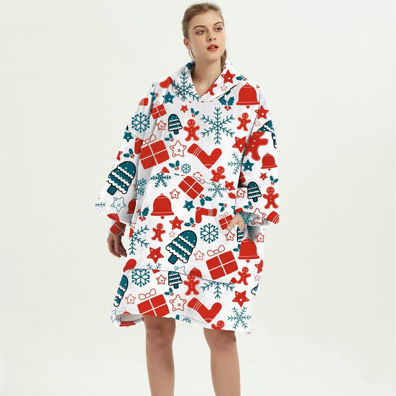Bärbar filt-hoodie med Sherpa Foder Oversized Fleece Pullover