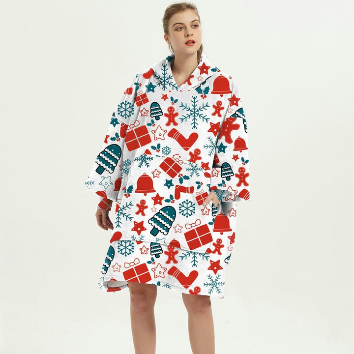 Bärbar filt-hoodie med Sherpa Foder Oversized Fleece Pullover