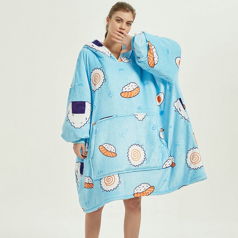 Bärbar filt-hoodie med Sherpa Foder Oversized Fleece Pullover