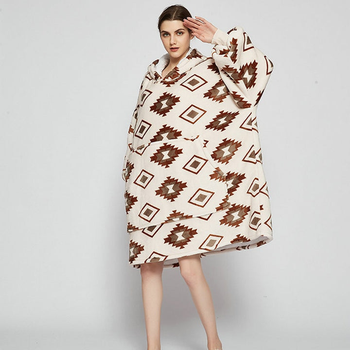 Bärbar filt-hoodie med Sherpa Foder Oversized Fleece Pullover