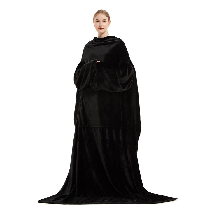 Dam Filt med Ärmar Bärbar Fleece Morgonrock med Framficka och Lång Oversized Passform